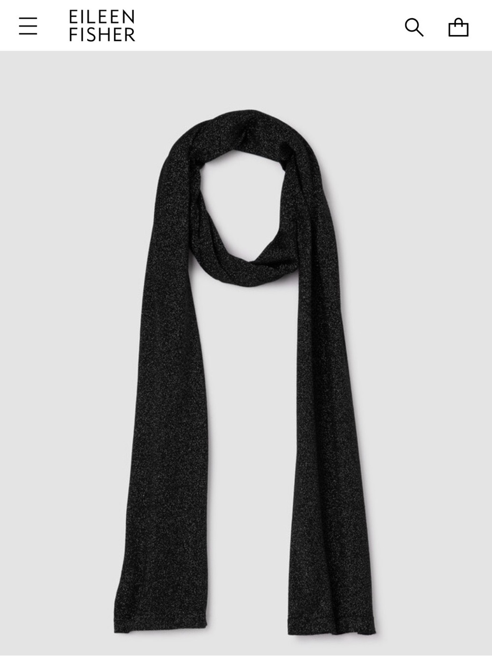 Eileen Fisher Black Sparkle Lightweight Knit Scarf Merino Wool